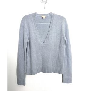 Michael Kors Collection 100% Cashmere Sweater Womens Large Blue Deep V Neck